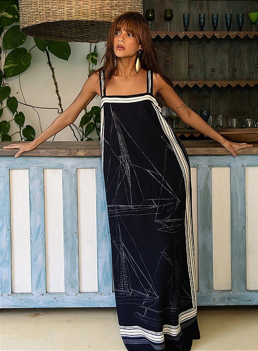 FORUM VESTIDO LONGO AMPLO ESTAMPADO BOATS