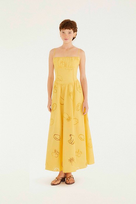 FARM VESTIDO LONGO LAISE BUQUE AMARELO UMBU
