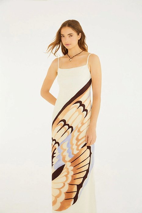 FARM VESTIDO MIDI ASA DE BORBOLETA