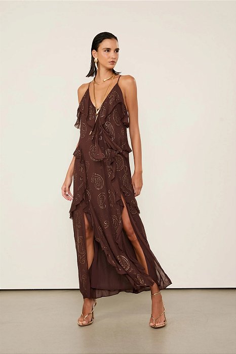 ANIMALE VESTIDO MIDI BABADOS HOTFIX