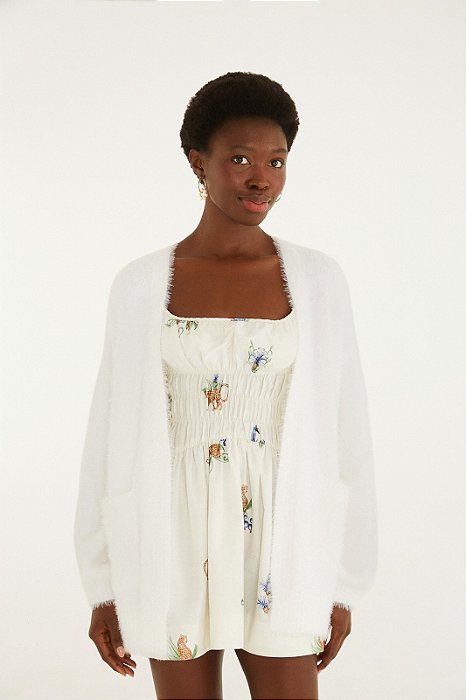 FARM CARDIGAN TRICOT PELINHO COM BOLSO OFFWHITE