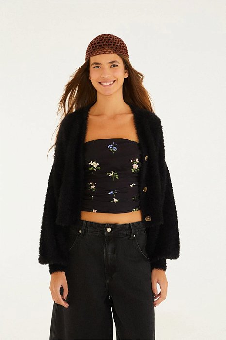 FARM CARDIGAN CURTO PELINHO PRETO
