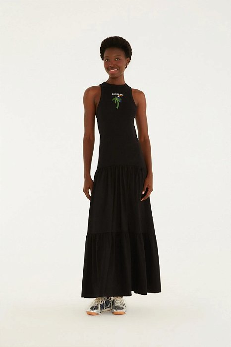 FARM VESTIDO CROPPED MARIAS BORDADO COQUEIRO PRETO