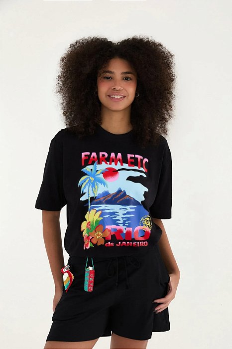 FARM T SHIRT IPANEMA SILK RIO POSTER PRETO