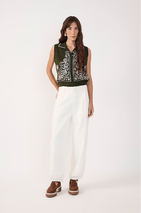 DRESS TO CALCA SARJA PREGAS OFF WHITE