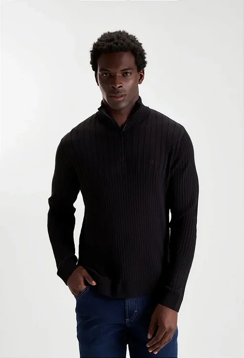 DOCTHOS SUETER SLIM TRICOT COM ZIPER 003 PRETO