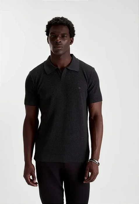 DOCTHOS POLO MANGA CURTA SLIM TRICOT GOLA V 002 MARROM