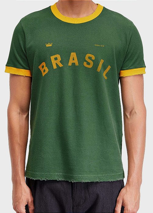 OSKLEN T-SHIRT SLIM BRAZIL COPA MC VERDE