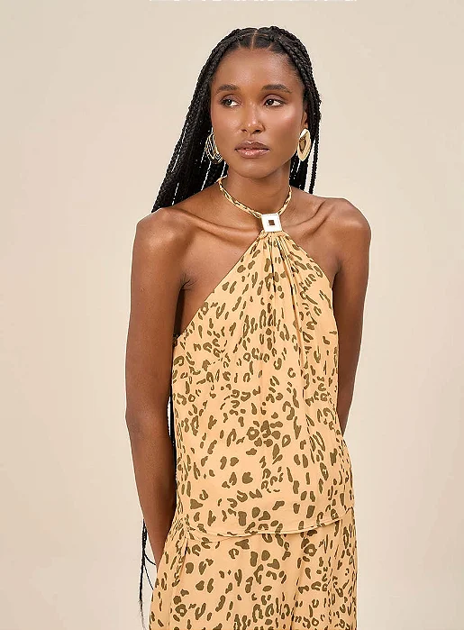 ISY BLUSA FEMININA HALTER ESTAMPADA COM AMARRACAO