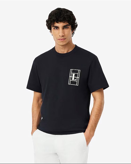 LACOSTE CAMISETA DE MALHA PESADA BORDADA BLACK
