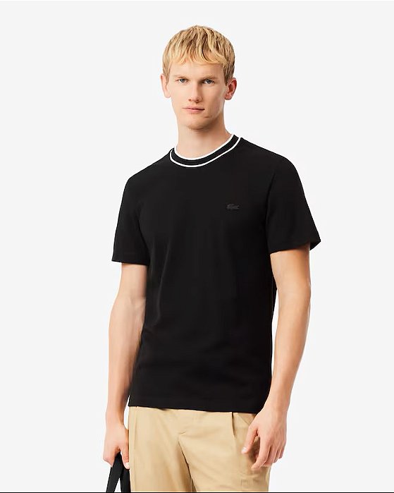 LACOSTE CAMISETA DE PIQUE COM GOLA LISTRADA EM STRETCH NOIR