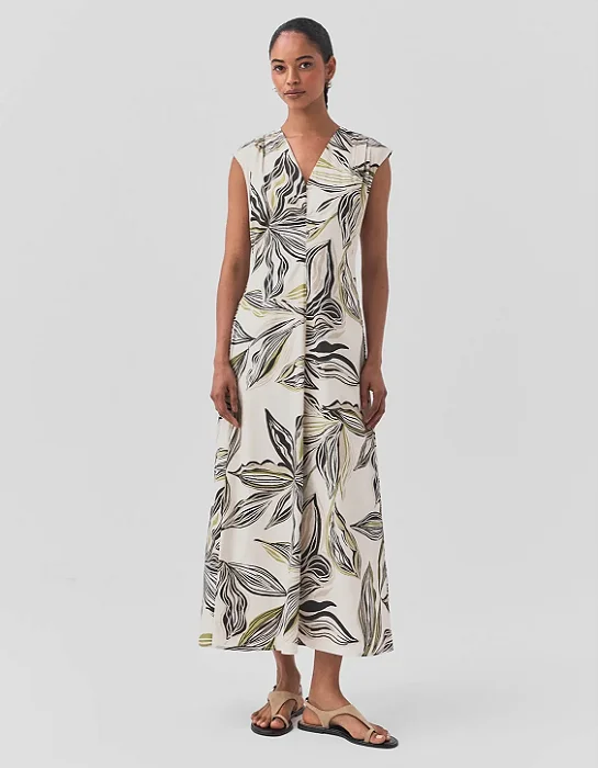 SHOULDER VESTIDO MIDI FLOR LINHAS