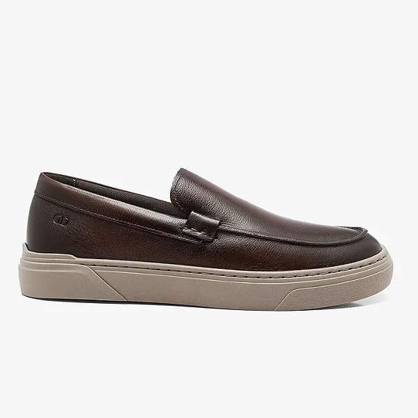 DEMOCRATA TENIS MASCULINO BILL SLIP ON COURO MARROM