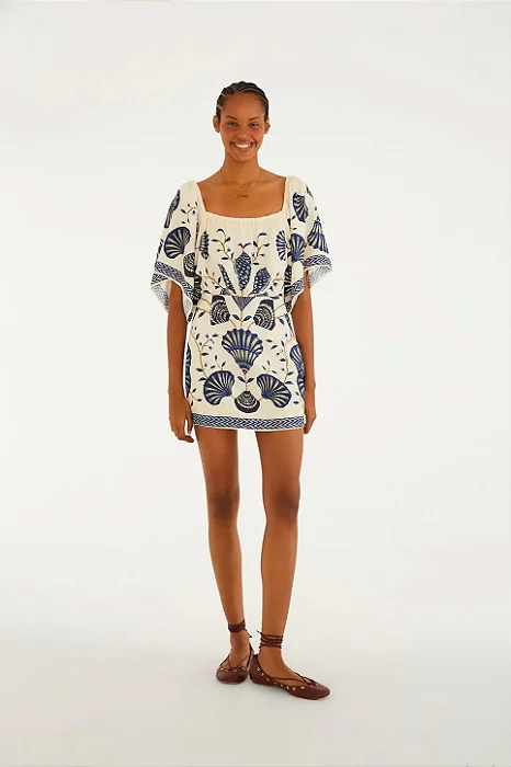 FARM VESTIDO CURTO ESTAMPADO SONHO DE CONCHA