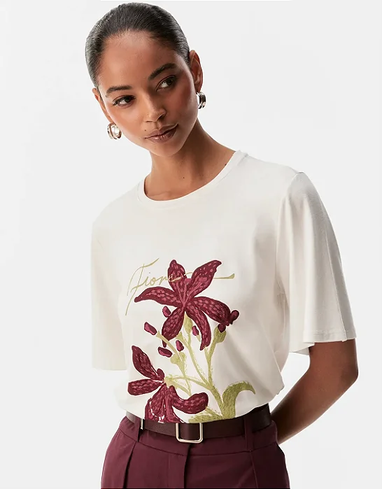 SHOULDER T-SHIRT FIORE BORDADO