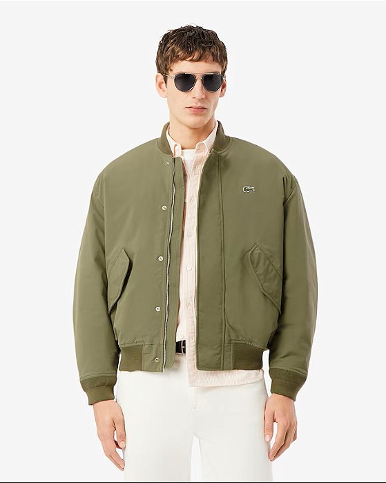 LACOSTE JAQUETA BOMBER EM TAFETA KHAKI GREEN
