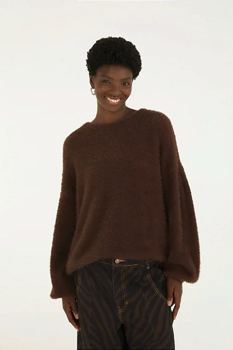 FARM PULL TRICOT PELINHO MARROM CHOCOLATE