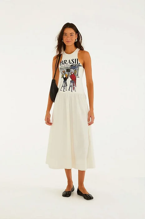 FARM VESTIDO MIDI GODE ESTAMPADO PASSAROS BRASIL