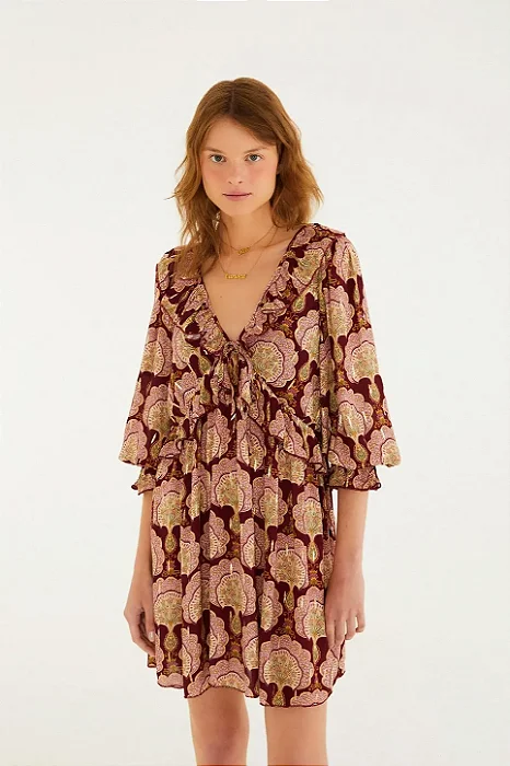 FARM VESTIDO CURTO ESTAMPADO LEQUE DE PAVAO