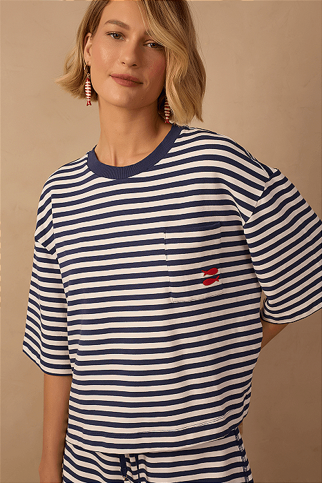 DRESS TO BLUSA MOLETOM ESTAMPA LISTRA COM BORDADO