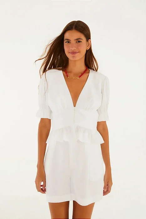 FARM BLUSA DECOTE BRANCO TELA