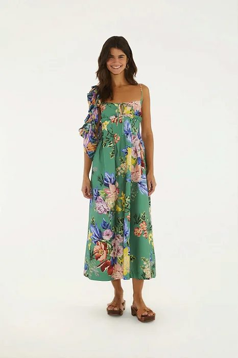 FARM VESTIDO MIDI ALCA FLORAL LENI