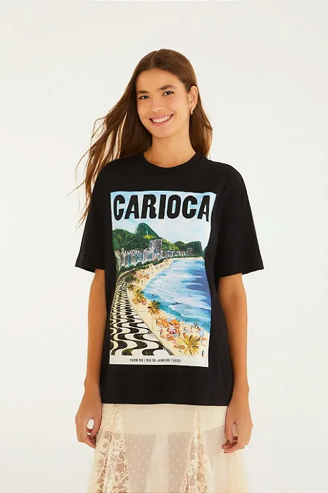 FARM T-SHIRT MEDIA PAISAGEM CARIOCA PRETA