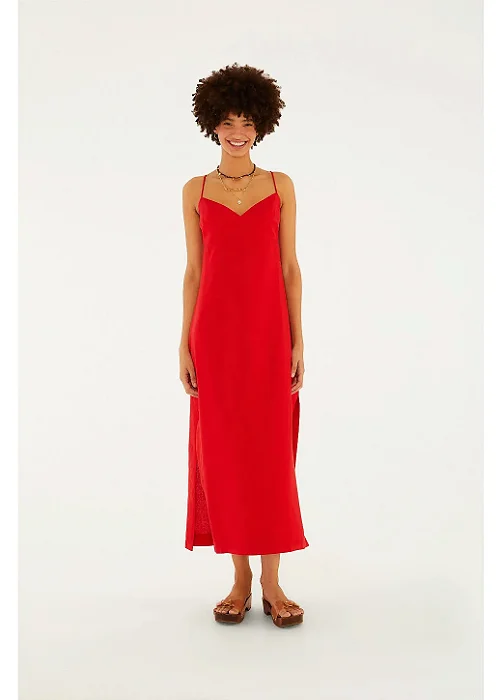 FARM VESTIDO RETO MIDI VERMELHO AMAPOLA