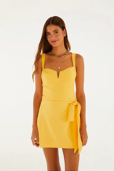 FARM VESTIDO LINHO CURTO AMARELO MARCELLE
