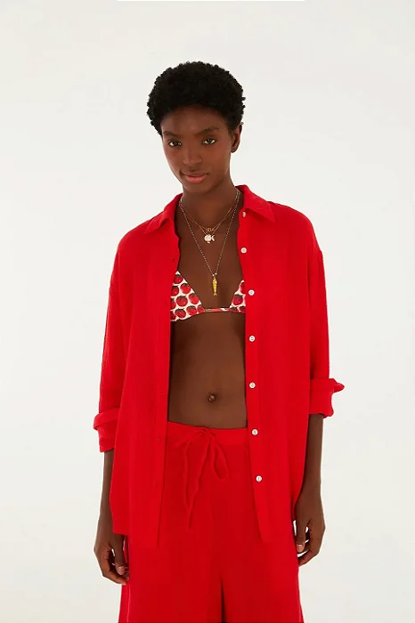 FARM CAMISA PRAIA CRINCKLE VERMELHO AMAPOLA