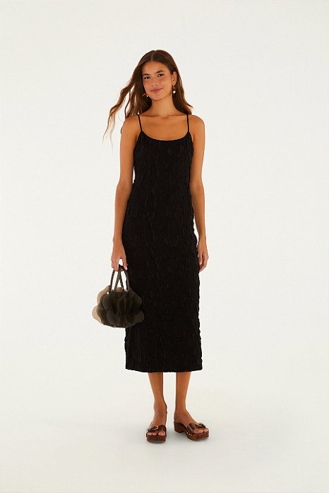 FARM VESTIDO LONGO TEXTURA PRETO