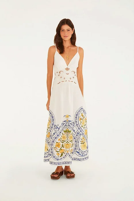 FARM VESTIDO LONGO BORDADO ROMANCE BOHO