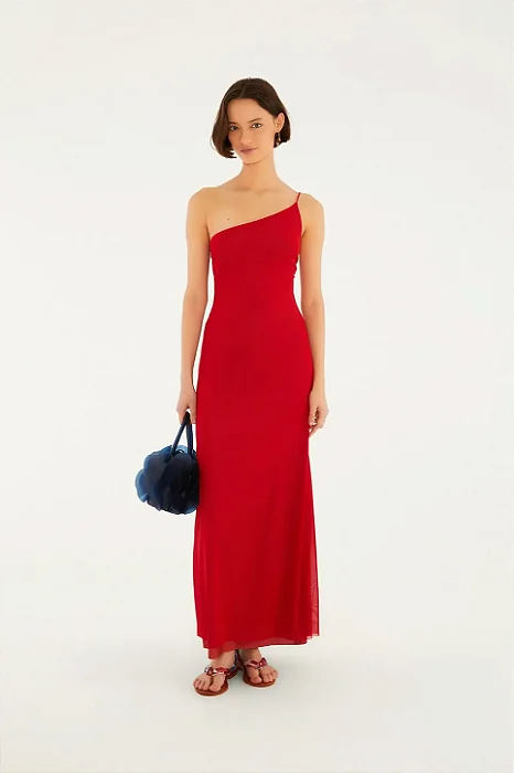 FARM VESTIDO LONGO OMBRO SO VERMELHO