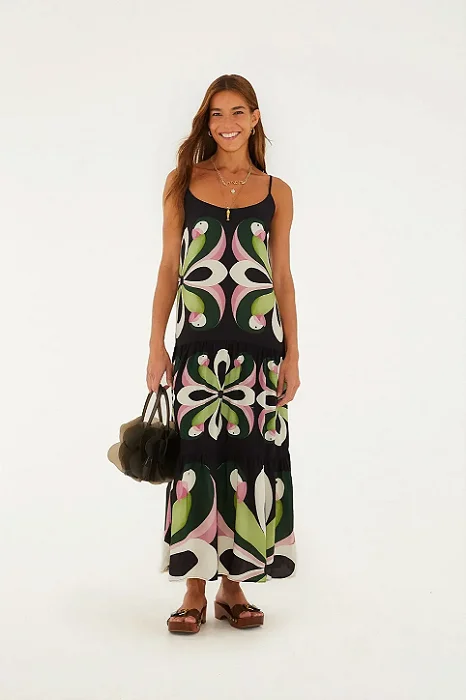 FARM VESTIDO LONGO ESTAMPADO ARARA DE FLOR
