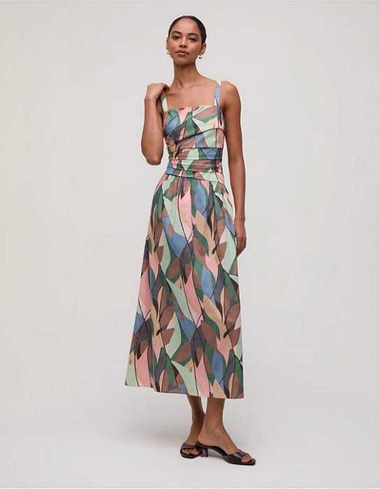 SHOULDER VESTIDO RECORTES FOLHAGEM