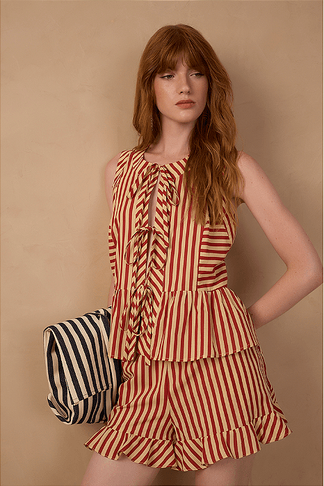 DRESS TO SHORT CURTO EST LISTRA NAVY VERMELHO