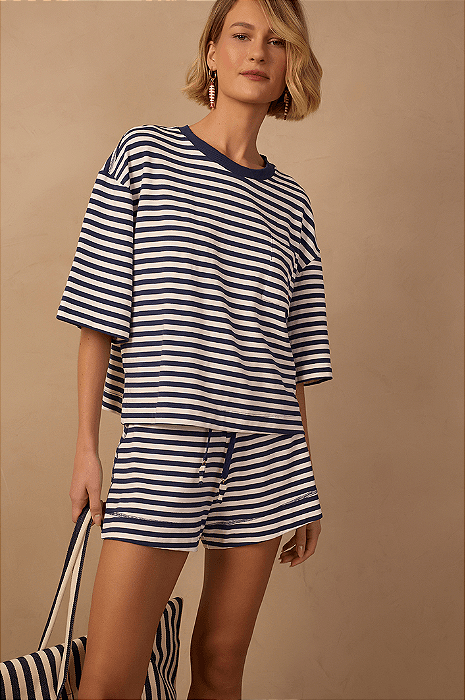DRESS TO SHORT MOLETOM ESTAMPA LISTRA