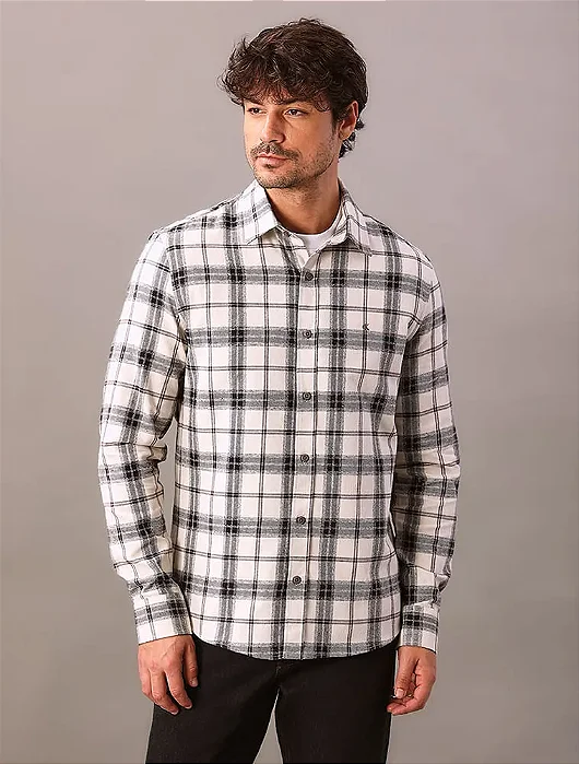 CALVIN KLEIN CAMISA JEANS MANGA LONGA OVERSHIRT FLANEL CHECK OFF WHITE