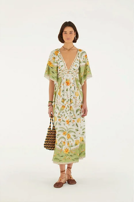 FARM VESTIDO LONGO ESTAMPADO FLOR DE PITANGA