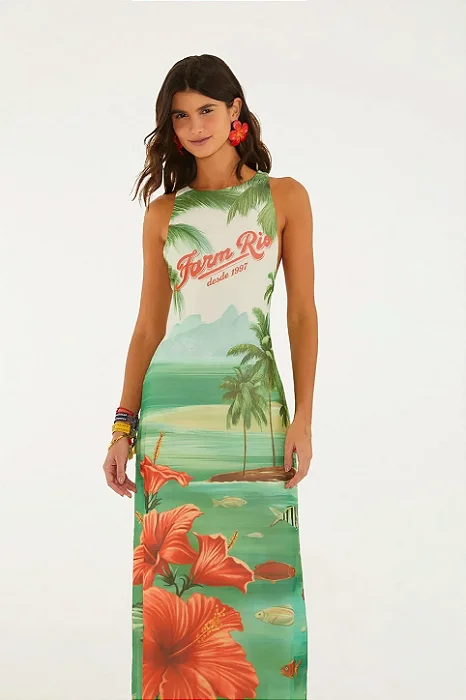 FARM VESTIDO MIDI ESTAMPADO JAMAICA RIO