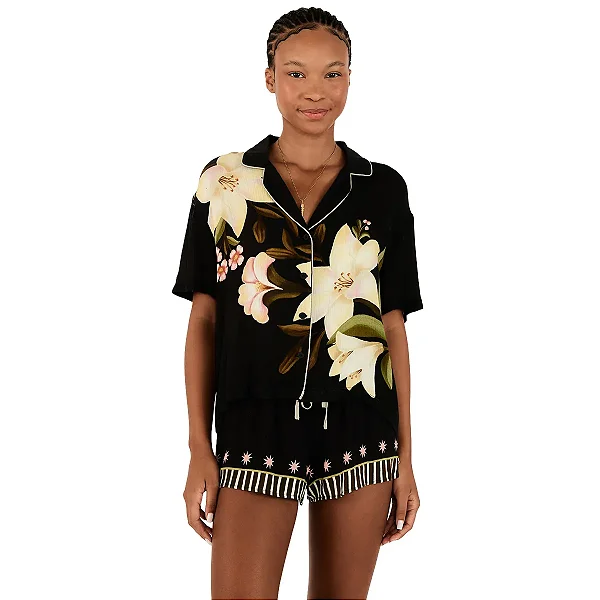 FARM PIJAMA FLORAL FLORA PRETO