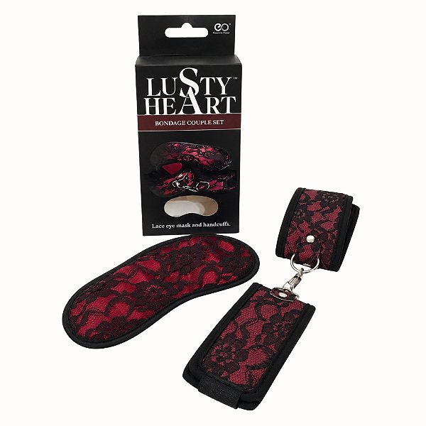 Kit Bondage Lusty Heart – Venda para Olhos + Algemas em Renda