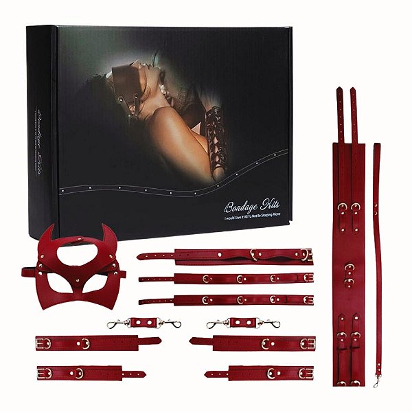 Kit Fetiche Completo Bondage Vermelho – 7 Peças para Fantasias com Segurança e Consentimento