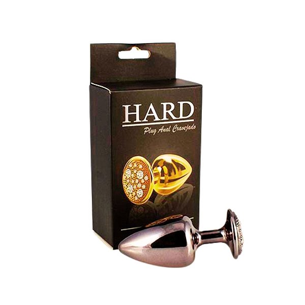 Plug Prazer  Anal Tamanho M em Metal Hard Cravejado Strass Ônix