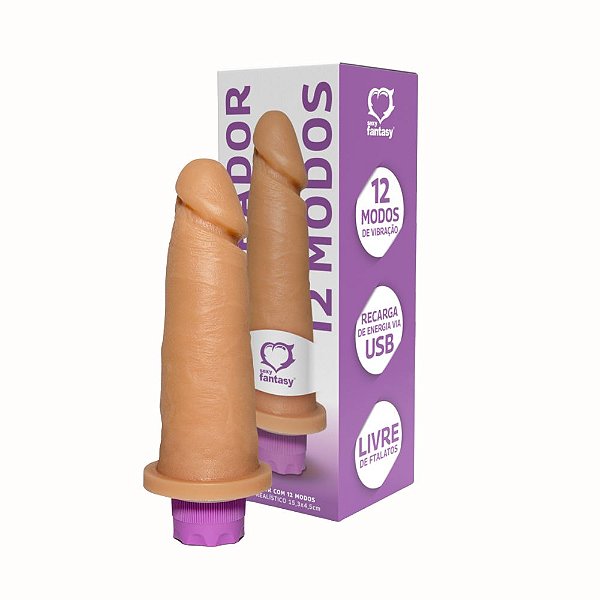 Pênis Realístico com Vibrador – 12 Modos e USB Recarregável | 15,3 x 4,5cm