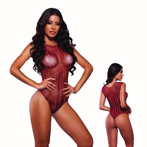 Bodystocking Sensuale Sem Mangas com Strass – Brilho, Conforto e Estilo