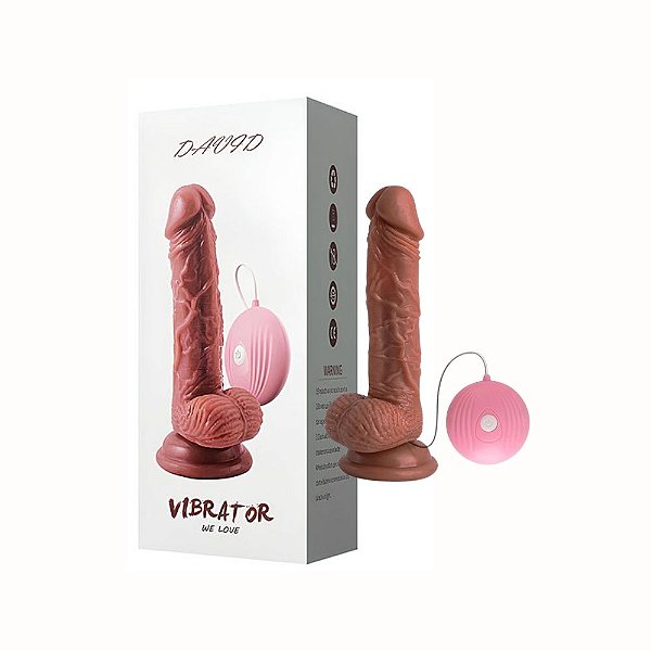 Prótese Realística com Vibração, Escroto e Ventosa – 10 Modos de Prazer