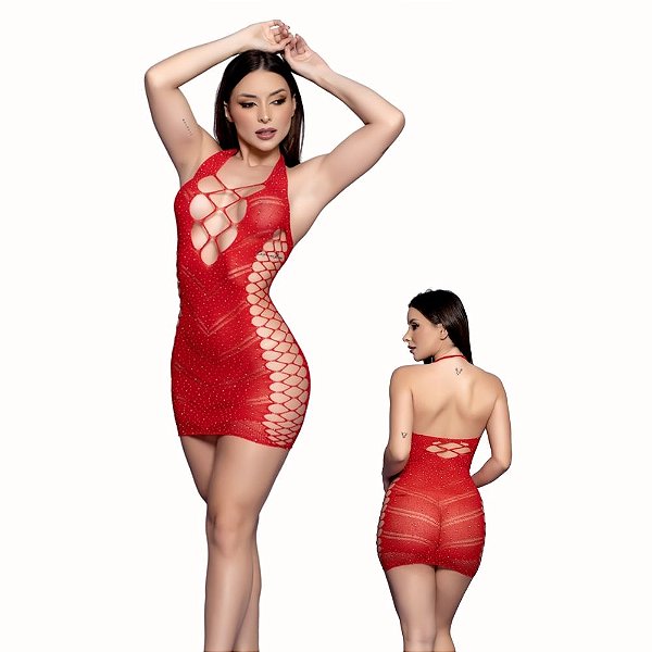 Vestido Sensual Vermelho Sem Mangas com Strass – Destaque e Sedução em Cada Detalhe