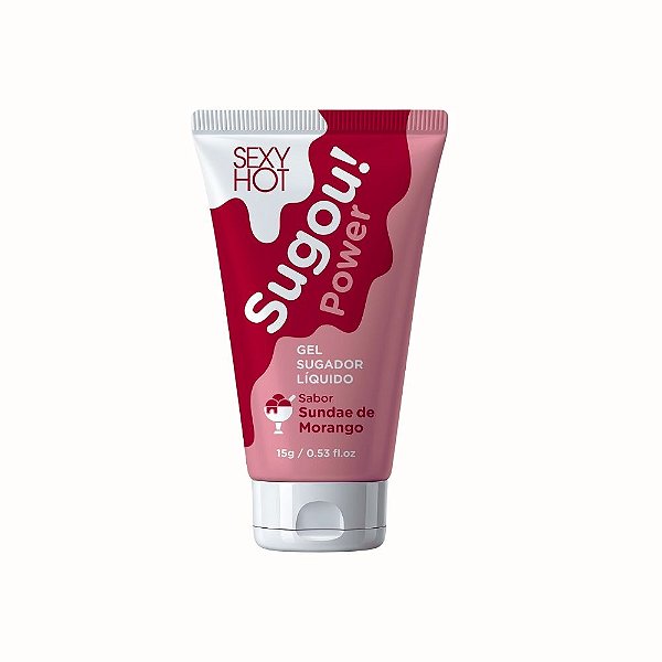 Gel Sugador Líquido Sugou! Power Sexy Hot – Sabor Sundae de Morango, Vibra, Pulsa e Suga