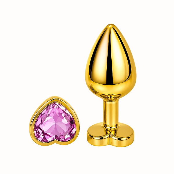 Plug Anal de Coração em Aço Dourado Tamanho M | Design Anatômico Premium
